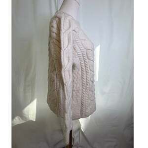 Aran Market Ireland 100% Merino Wool Cable Knit Sweater Cream L Shrunken Medium